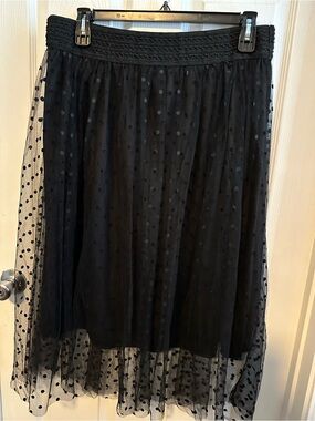 Metro Wear Black Polka Dot Mesh Midi Skirt